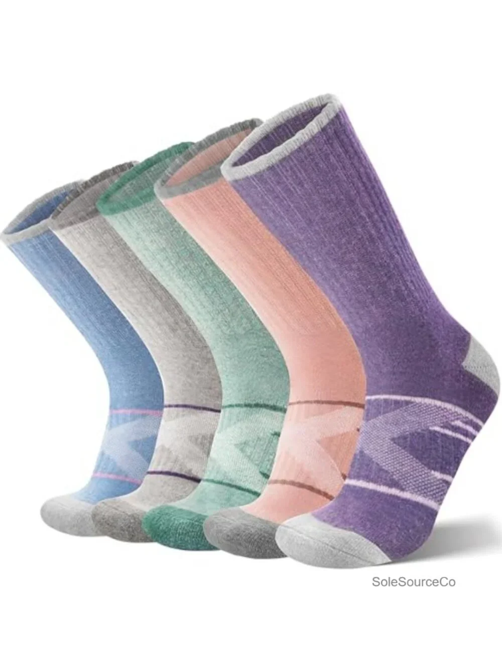 Wool Blend Crew Hiking Socks for Men Women, 5 Pairs, Moisture Control
